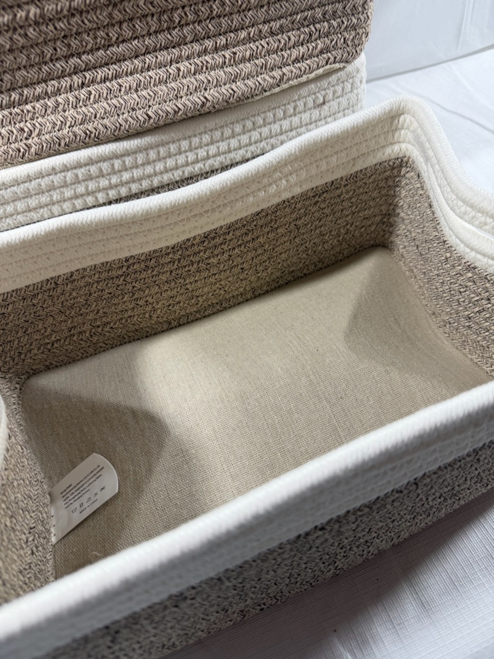 Cotton Rope Storage Basket in Cream and Tan - Picture 5 of 6